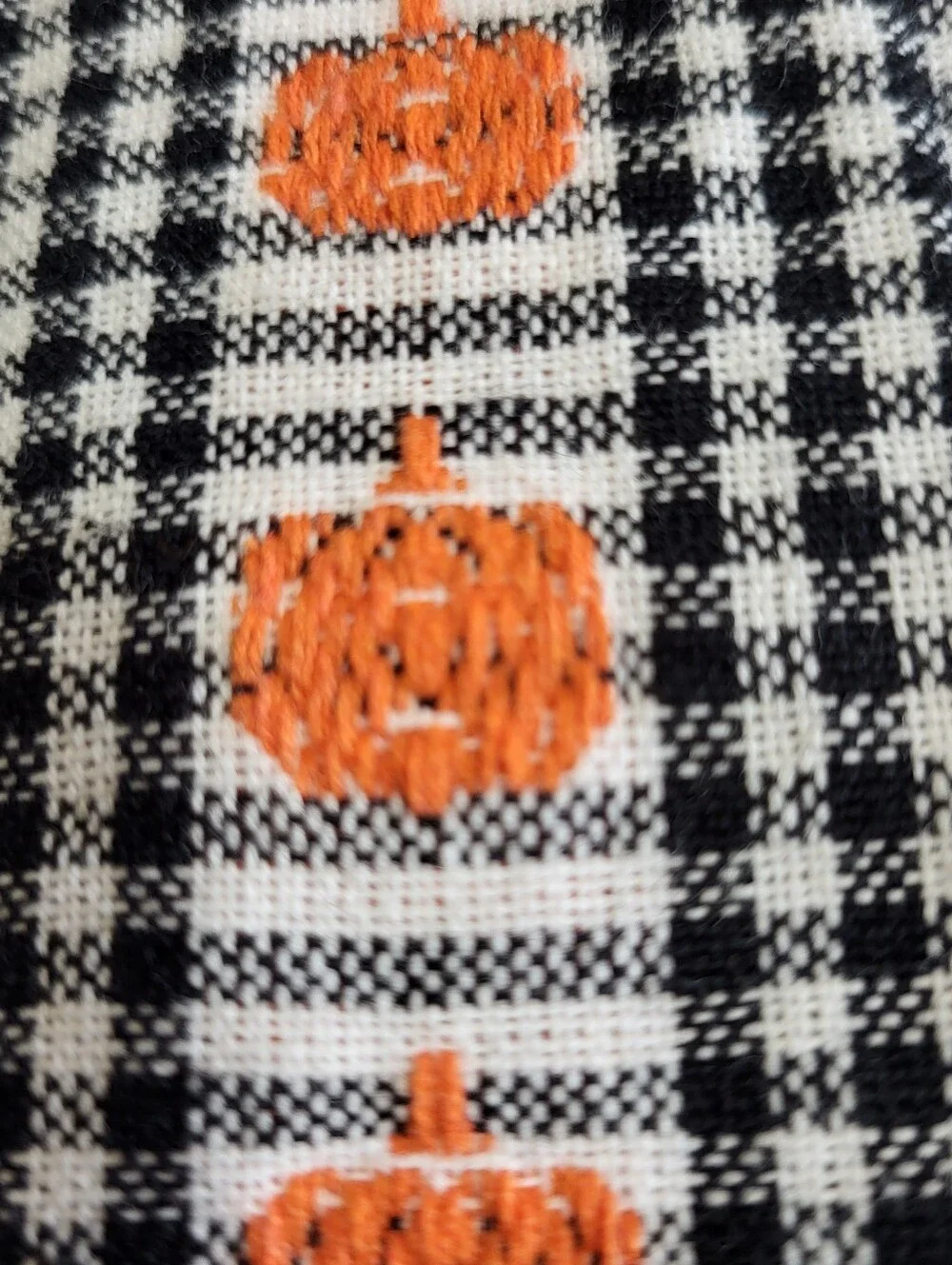 Shabby Chic Halloween Bib Apron Embroidered Pumpkins Black White Check Pocket